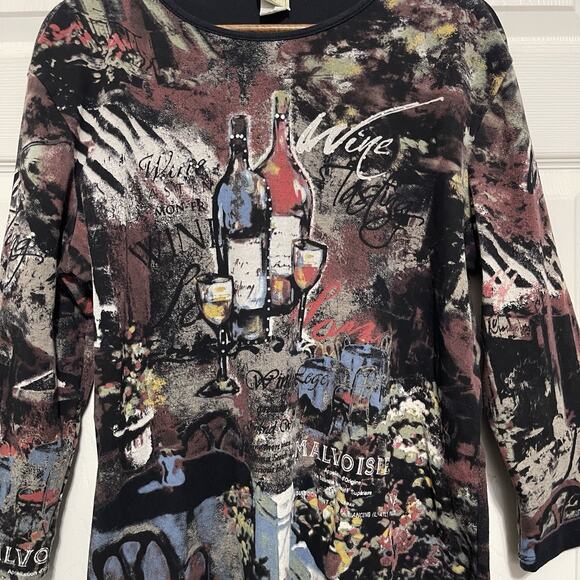 Jess & Jane Wine Dine Top Size 1X Sparkle Art To Wear Artsy Abstract - Picture 4 of 4